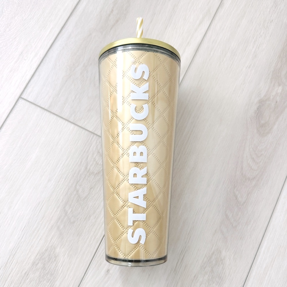 Starbucks Venti Quilted Cold Cup 24oz Metallic Gold NWT